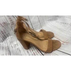 A New Day Women's Tan Suede Block‎ Heel Ankle Strap Sandals
